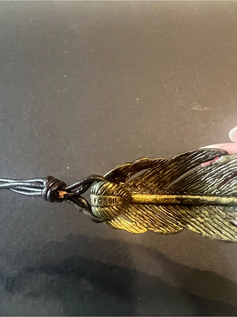 Fossil Bronze Feather Bracelet with Rhinestone Accent